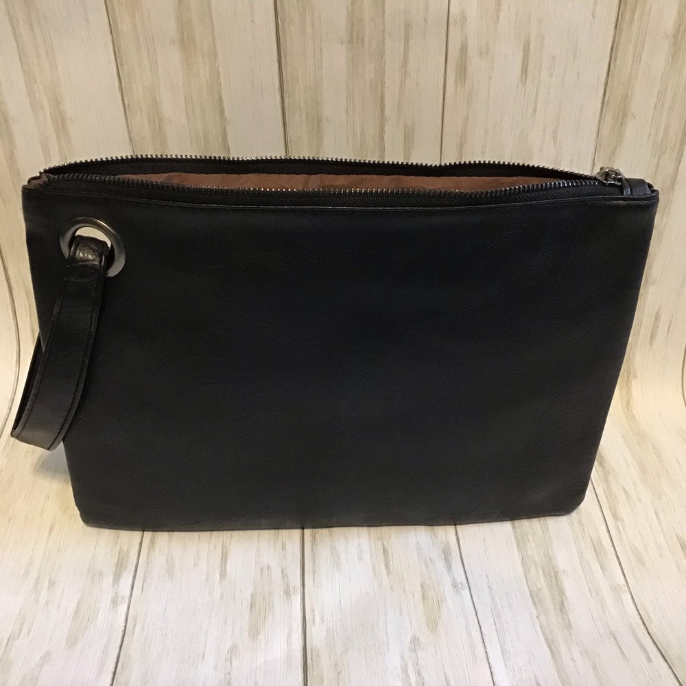 Pouch Clutch Wristlet Bag in Black Vegan Leather